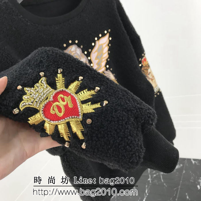DＧ杜嘉班納 18ss秋冬新款 愛神丘比特刺繡圖案 羊羔毛白色長袖衣 情侶款 ydi1849